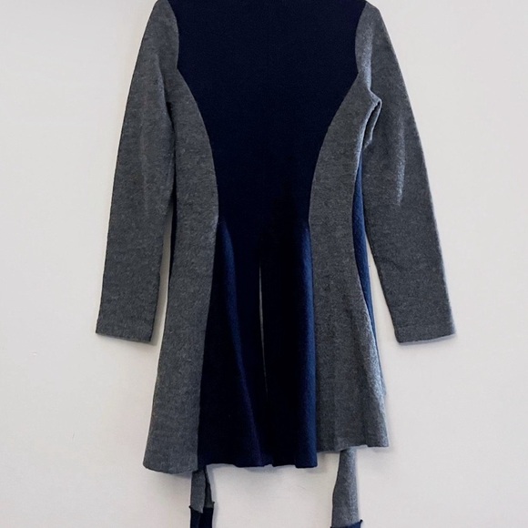 Anthropologie Wool Gray and Navy Open Front Cardigan Twee Indie Boho Casual Fall - Picture 2 of 4